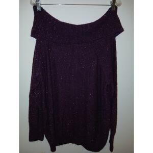 Chico's 2 Purple Wine Eggplant Sweater Large Cowl Neck Sparkles Slouchy Nylon